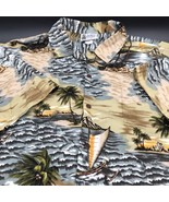 Aloha Republic Hawaiian Shirt USA Palm Trees Sail Boat Stormy Seashore S... - £14.60 GBP