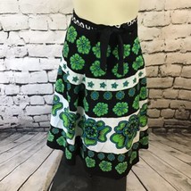 Handmade Retro Sz S-M Wrap Skirt Green Floral Hippie Boho Cotton A-Line  - £11.64 GBP