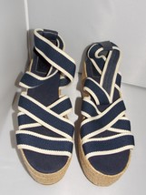 Tory Burch ESPADRILLE Blue Stripes Wedge Ankle Strap Sandals 11B New - $179.99