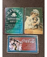 Vintage Metal Sign Lot Of 3 Grandma&#39;s Babysitting Service Coca Cola Hoyt... - $19.99