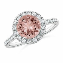 ANGARA Round Morganite Halo Ring with Diamond Accents for Women in 14K Gold - £1,385.06 GBP