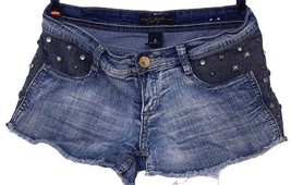 South Pole Jeans Shorts Women&#39;s Size 3  Booty Denim Blue Jeweled Studded Biker  - £13.95 GBP