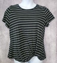 Maurices 24/7 Top Shirt Womens Size XL Black White Striped Knot Front Tee - $14.99