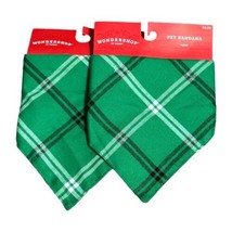 2 Wondershop Pet Bandana Dog Cat Green Plaid One Size Tie Triangle New - £3.78 GBP