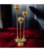 Vintage Gold Brass Tall Candle Sticks Set Of 3 Round Tulip Orb 22&quot; Gradu... - $86.89