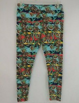 Lularoe Tall &amp; Curvy Leggings Blue, Lt Blue, Yellow, &amp; Red Striped Flora... - $9.38