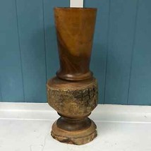 Vintage Large 15.5” Hand Turned Wooden Vase Mantle solid wood with bark ... - $89.20