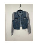 JET John Eshaya Denim Fray Jacket Grey Cotton Sleeves Country Cowboy Y2K... - $39.63