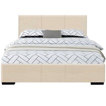 Beige Solid and Manufactured Wood King Upholstered Faux Leather Bed Frame - $864.48 CAD
