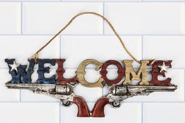 Rustic Western Texas Lone Star Dual Revolver Pistols Welcome Sign Wall D... - €20,74 EUR