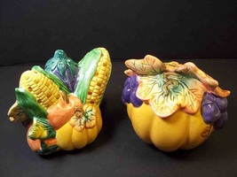 Set of figural HARVEST vegetables shakers Autumn Fall 3&quot; tall pumpkin corn - £5.27 GBP