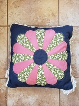 Quilt Quilted Flower Accent Pillow Lace Edge Handmade Country Primitive Cottage - £23.74 GBP