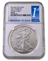 2021-W Poliertes Silber Adler T-2 Ausgewählten Von NGC As MS-69 Fdoi - £92.81 GBP