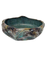 Vintage Pottery Oval Ornate Planter Turquoise/Black/Grey - $23.74