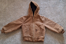 Carhartt Jacket Youth Size XS 4/6 Beige Hooded Quilted Outdoors Casual Warm - $25.22