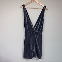 FREE PEOPLE Velvet Mini Dress Women’s Medium Gray Plunge V Neck Boho Jumper - $108.90