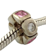 Authentic Chamilia Circle &amp; Square Charm, Silver, Clear &amp; Pink CZ JB-11B... - $462.86 MXN