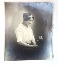 Vintage Photograph Young Lady Staring at Flower Cannot Confirm If It&#39;s Original - £7.99 GBP