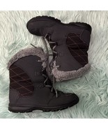 Columbia Omni-Grip Snow Boots Girls Size 4 Canyon Gray Pink Faux Fur Lac... - $658.58 MXN