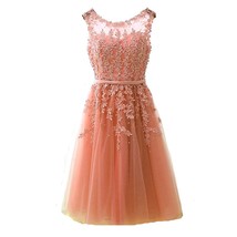 Kivary Sheer Tulle Bateau Tea Length Short Lace Pearls Prom Homecoming Dresses P - £94.93 GBP