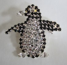 Penquin Brooch Pin Spectacular Black &amp; Crystal Rhinestone - $11.99