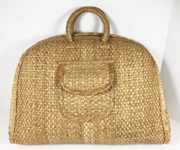 Vintage Large Rattan Straw Tote Woven Bag Beach Travel Knitting Boho Pockets - £34.30 GBP