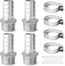 Stainless Steel Barbed Hose Fittings, 1&quot; Hose Barb To 1&quot; Male Npt Home, 9Pcs - $35.94