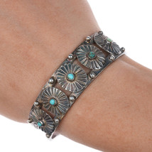 6 3/8&quot; 20&#39;s-30&#39;s Navajo ingot silver conchos snake eye turquoise cuff bracelet - $675.68