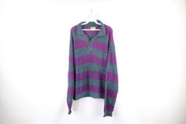 Vtg 90s Streetwear Mens L Distressed Striped Color Block Knit Collared Sweater - £34.95 GBP