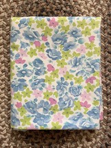 Vintage 70s Retro Cannon Blue Green Pink Flower Full Flat Sheet Fabric Material - £23.98 GBP