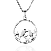 Love Birds Kisses on Branch Sterling Silver Necklace - £16.86 GBP
