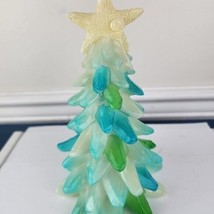 Resin Sea Glass Look Christmas Tree Starfish Top Small Shells Beachy Coa... - $24.75