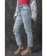 Sky Blue Light Wash Frayed Slim Fit High Waist Jeans - $727.20 MXN