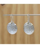 Hammered Silver Disc Drop Dangle Earrings For Women Handmade Jewelry Gift - $810.85 MXN