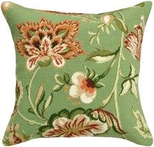 Throw Pillow Jacobean Floral Flowers 20x20 Green Wool Yarn Poly Rayon In... - $139.00