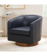 Elegant Taos Barrel Style Leather Swivel Chair With Wooden Base - $1,041.34