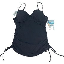 Spanx Tankini Top Push Up Underwire Jet Black Ruched Sides Slim Fit Shapes 1538 - £25.76 GBP