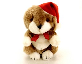 Brown  &amp; White Bunny Wearing Santa Hat, Vintage Dan Brechner Christmas P... - $24.45