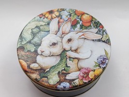 Round Cookies Tin Easter Rabbit Candy Box Tin 7 &quot; - £11.09 GBP
