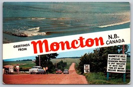 Dual View Banner Greetings From Moncton New Brunswick Canada Chrome Postcard K11 - £3.06 GBP