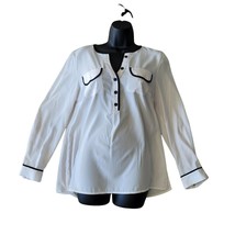 Alfani White Blouse\Top Long Sleeve (Roll-up) Black Button Up Petites 12... - $14.84