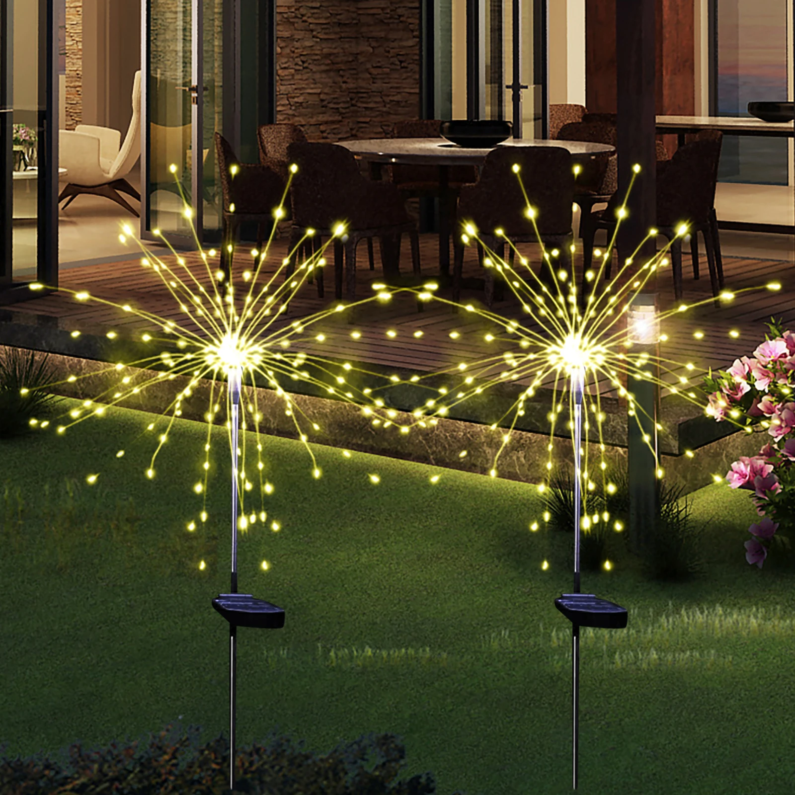 2 PCS Solar Firework Lights 90 LED Multi Color Outdoor Firework Solar Garden Dec - £130.19 GBP