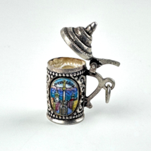800 Silver German Beer Stein Charm Hinged Lid Opens Acrylic on Silver - £26.47 GBP