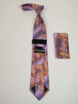 Men's Stacy Adams Necktie and Hankie Set Fancy Design Silky Look SAT5 Lilac image 2