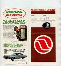 Northwest Orient Airlines Ticket Jacket National Car Rental 1971 - £13.98 GBP