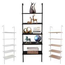 5-Tier Modern Ladder Shelf Wood Shelves w/ Metal Frame Wall Mount Bookcase Rack - £50.61 GBP+