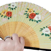Antique Vintage Hand Painted Flowers 16&quot; Embroidered Silk Fan Made in Ja... - £43.91 GBP