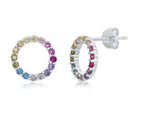 Rainbow cz open circle stud Women&#39;s Earrings .925 Silver 376308 - £47.56 GBP