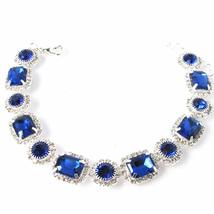 EleganceWithFlair Sapphire Blue Wedding Bracelet Silver Tone Crystal Rhinestone  - £7.96 GBP