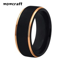 8mm Black Mens Tungsten Carbide Ring Womens Wedding Band Brushed Finish with Yel - £20.03 GBP